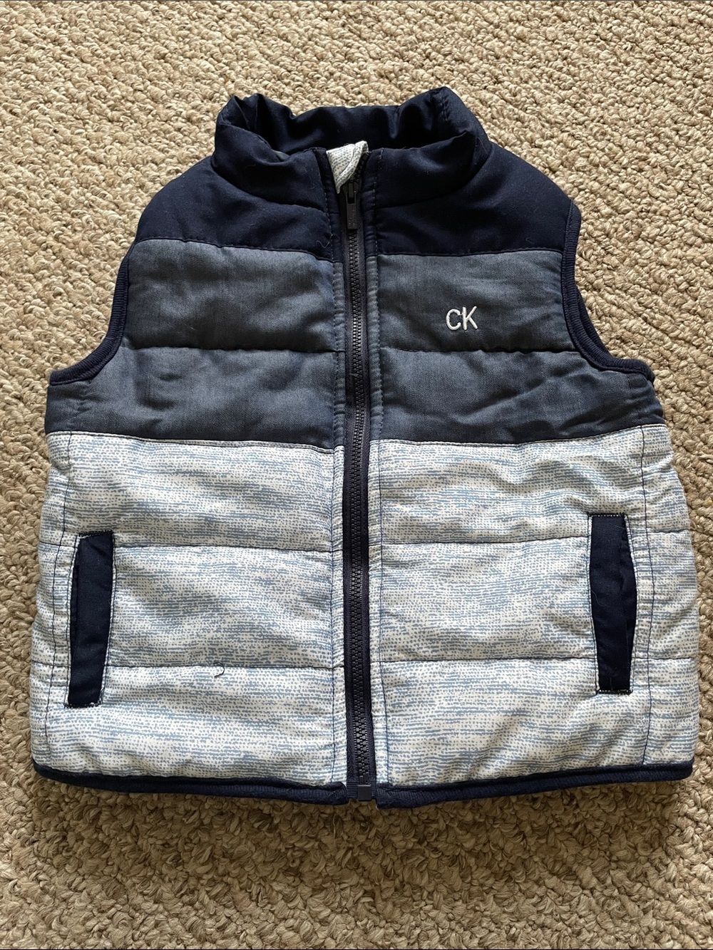 Calvin Klein Navy and Light Gray Puffer Vest